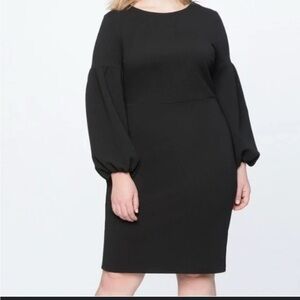 Eloquii Teal Textured Puff Sleeve Dress Women’s Size 14-Cocktail Midi party Chic